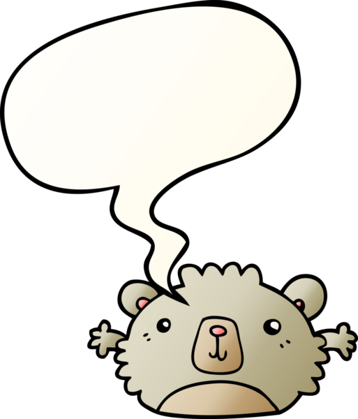 Komik çizgi film ayısı, konuşma baloncuğuyla, bir insan tarafından çizilmiş yumuşak eğimli.