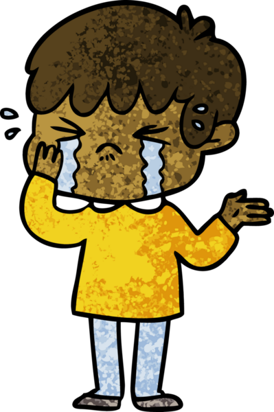 Bir insan tarafından çizilmiş ağlayan çizgi film çocuğu.