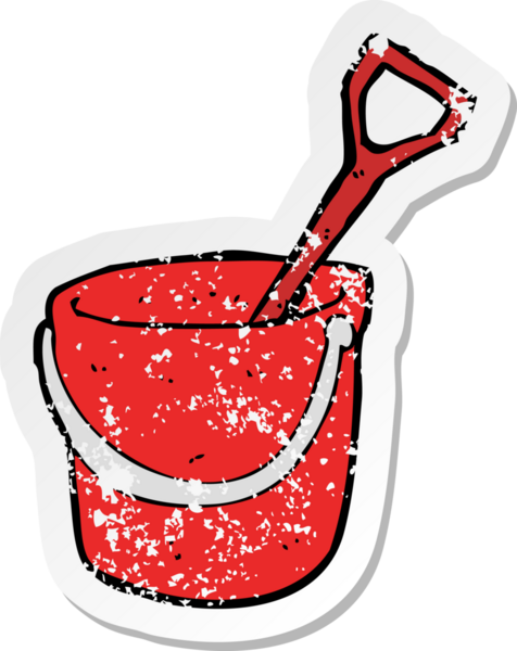 Çizgi film kovası ve bir insan tarafından çizilmiş kürek desenli gerilmiş çıkartma.