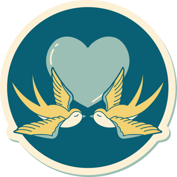 Geleneksel kırlangıç stili dövme çıkartması ve bir insan tarafından çizilmiş kalp.