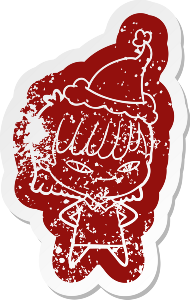 Bir insan tarafından çizilmiş Noel Baba şapkası giyen bir kadının garip bir karikatürü.