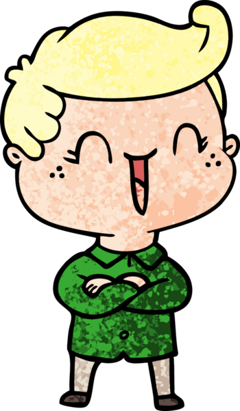 Bir insan tarafından çizilmiş kollarını birleştiren gülen çocuk.