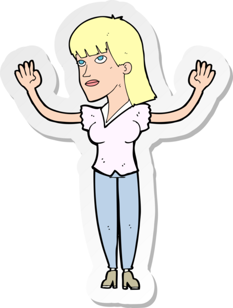 Bir insan tarafından çizilmiş, elleri havaya fırlatan bir karikatür kadının çıkartması.