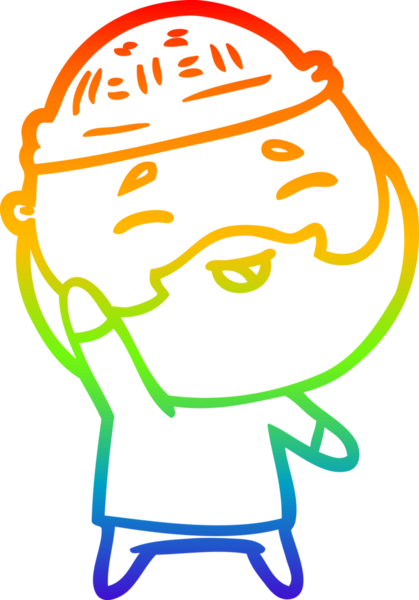 Bir insan tarafından çizilmiş mutlu sakallı bir adamın çizgi çizimi.