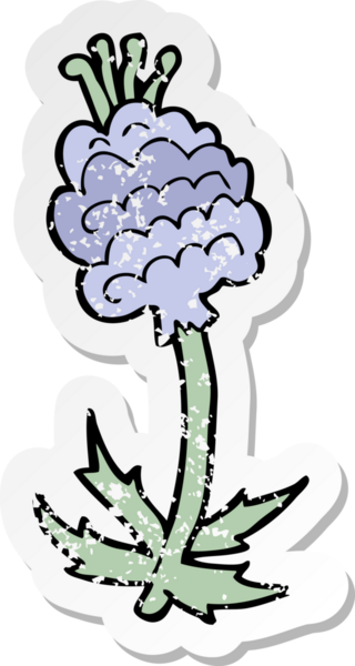 Bir insan tarafından çizilmiş karikatür çiçeğinin gerilmiş yapıştırması.