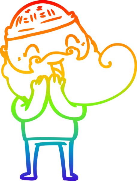 Gökkuşağı gradyan çizgisi mutlu sakallı bir adamın bir insan tarafından çizilmiş gülüşü.