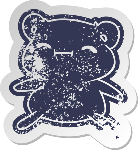 Sıkıntılı eski çizgi film çıkartması Kawaii bir insan tarafından çizilmiş sevimli oyuncak ayı.