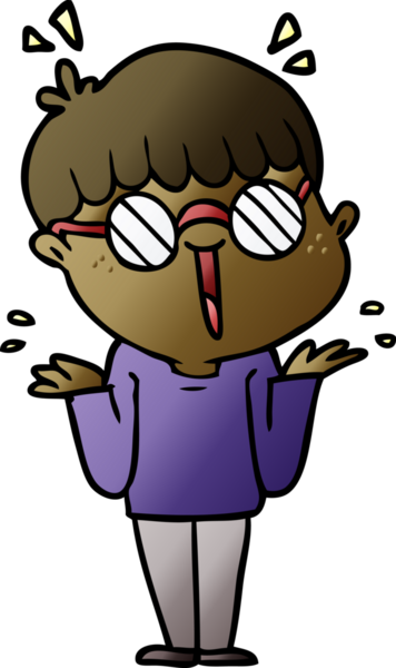 Bir insan tarafından çizilmiş gözlük takan çizgi film çocuğu.