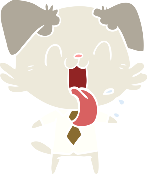 Bir insan tarafından çizilmiş düz renkli çizgi film soluyan köpek.