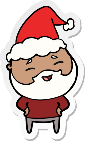 Bir insan tarafından çizilmiş Noel Baba şapkası giyen mutlu sakallı bir adamın el yazısı.