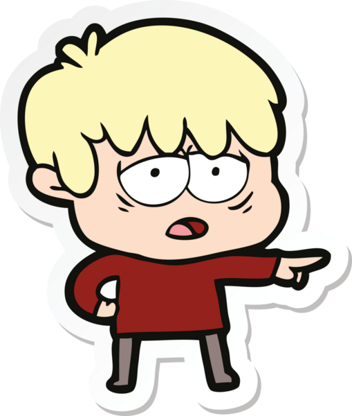 Bir insan tarafından çizilmiş bitkin bir çocuk çizgi filminin çıkartması.