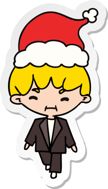 Bir insan tarafından çizilmiş Kawai çocuğunun el çizimi Noel çıkartması.