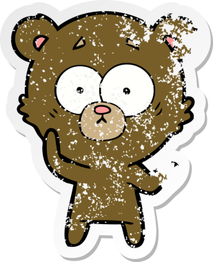 Bir insan tarafından çizilmiş şaşırmış bir ayı çizgi filminin sıkıntılı çıkartması.