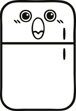 Bir insan tarafından çizilmiş bir buzdolabı karikatürü.