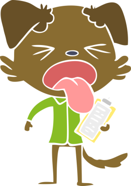 Düz renkli çizgi film. Bir insan tarafından çizilmiş iğrenç bir köpek.