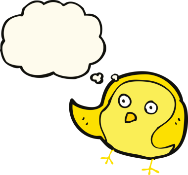 Bir insan tarafından çizilmiş düşünce baloncuklu çizgi film kuşu.