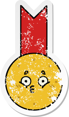 Bir insan tarafından çizilmiş şirin bir altın madalyanın sıkıntılı çıkartması.