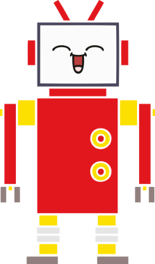 Bir insan tarafından çizilmiş düz renkli bir robot karikatürü