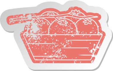 Bir insan tarafından çizilmiş domates kutusunun eski bir karikatür çıkartması.