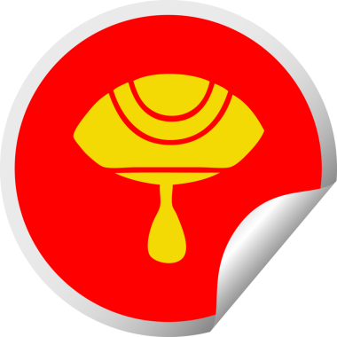 Bir insan tarafından çizilmiş ağlayan bir gözün dairesel soyma etiketi.