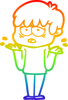 Gökkuşağı gradyan çizgi çizimi bir insan tarafından çizilmiş omuzlarını silken yorgun bir çocuğun çizimi