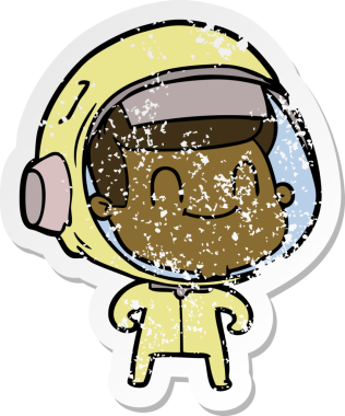 Bir insan tarafından çizilmiş mutlu bir astronotun sıkıntılı çıkartması.