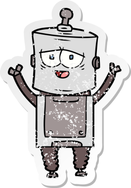 Bir insan tarafından çizilmiş karikatür robotunun sıkıntılı çıkartması.