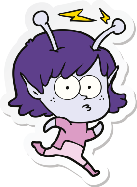 Bir insan tarafından çizilmiş uzaylı bir kızın çıkartması.