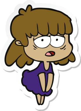 Bir insan tarafından çizilmiş yorgun bir karikatür çıkartması.