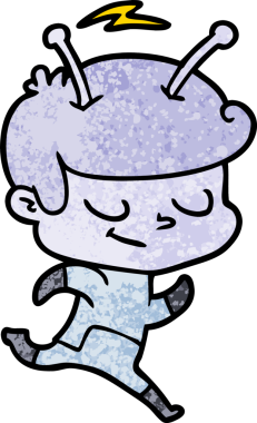 Bir insan tarafından çizilen dost canlısı çizgi film uzay adamı.