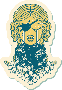 Retro Dövme Tarzı Ağlama Yarı Ork haylaz karakter Doğal bir D20 rulo ile bir insan tarafından çizilmiş