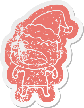 Bir insan tarafından çizilmiş Noel Baba şapkası giyen bağıran kel bir adamın garip bir karikatürü.