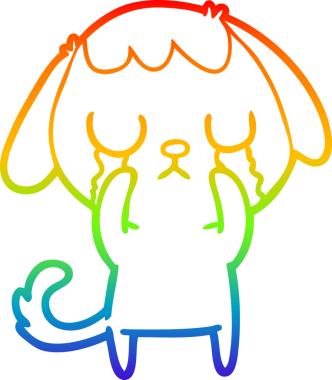 Gökkuşağı gradyan çizimi bir insan tarafından çizilmiş şirin bir çizgi köpeğin ağlaması.