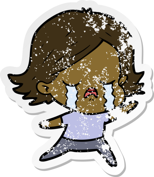 Bir insan tarafından çizilmiş, ağlayan bir çizgi film kızının sıkıntılı çıkartması.