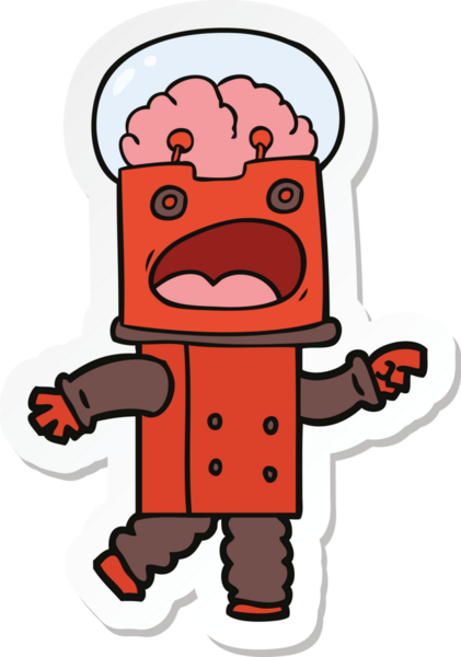 Bir insan tarafından çizilmiş robot karikatür çıkartması.