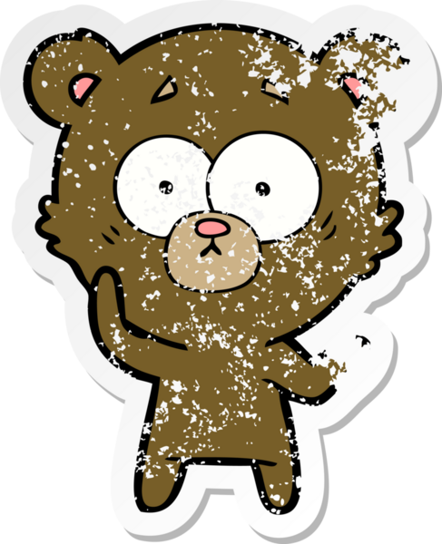 Bir insan tarafından çizilmiş şaşırmış bir ayı çizgi filminin sıkıntılı çıkartması.