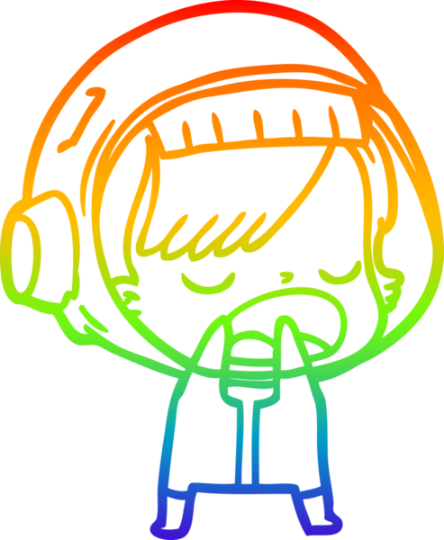 Gökkuşağı gradyan çizgi çizimi Bir insan tarafından çizilen açıklayan astronot kadın çizgi