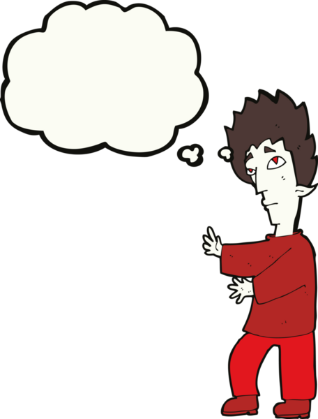 Bir insan tarafından çizilmiş düşünce baloncuğu olan bir vampir.