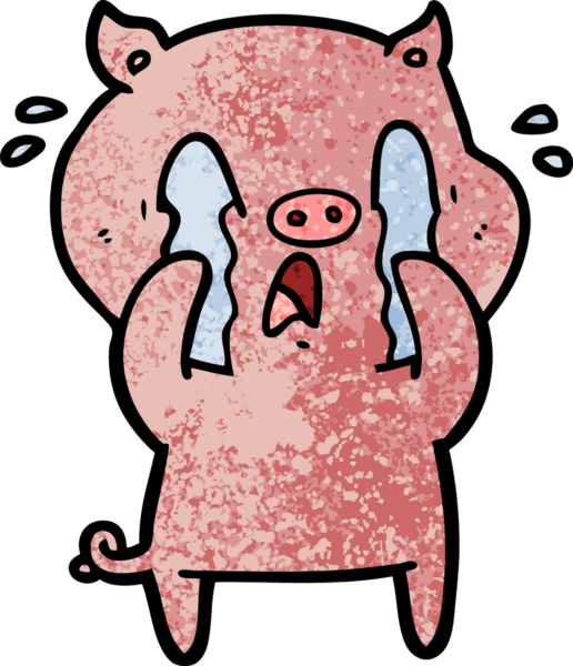 Bir insan tarafından çizilmiş ağlayan domuz çizgi filmi.