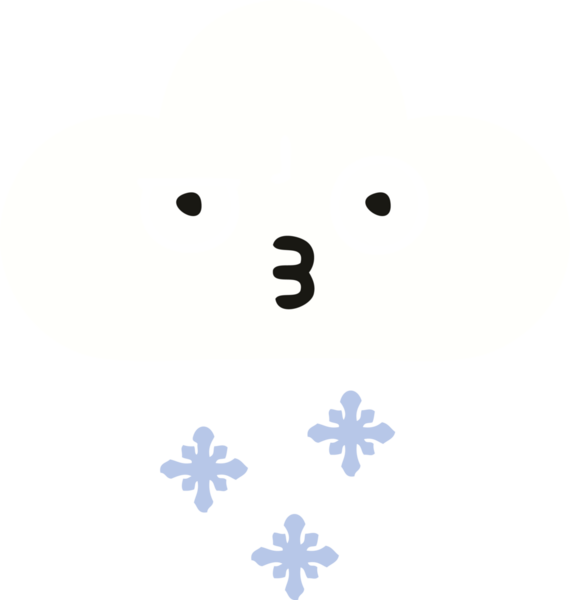 Bir insan tarafından çizilmiş bir kar bulutunun düz renkli retro karikatürü