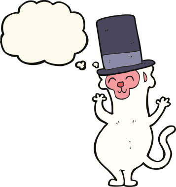 Bir insan tarafından çizilmiş düşünce baloncuklu silindir şapkalı maymun.