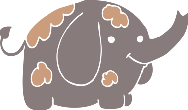 Bir insan tarafından çizilmiş düz renkli çizgi film fili.