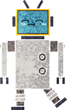 Bir insan tarafından çizilmiş bir robotun retro çizim tarzı karikatürü