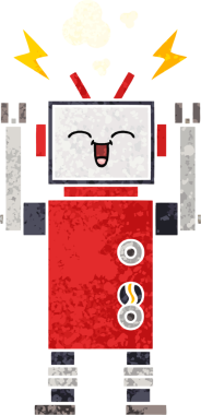 Bir insan tarafından çizilmiş bir robotun retro çizim tarzı karikatürü