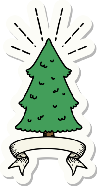 Bir insan tarafından çizilmiş çam ağacının dövme stili çıkartması.