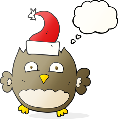 Bir insan tarafından çizilmiş noel şapkası giyen serbest çizim baloncuk baykuş.