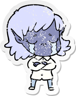 Bir insan tarafından çizilmiş, ağlayan bir elf kızı.