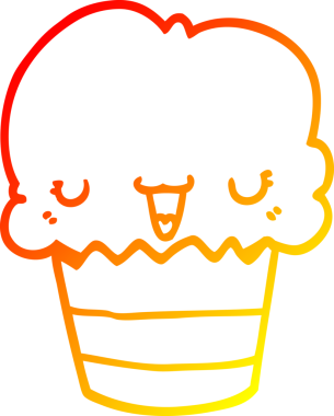 Yüzü insan tarafından çizilmiş bir çizgi film kekinin sıcak çizgi çizimi