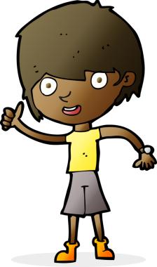 Bir insan tarafından çizilmiş pozitif tavırlı çizgi film çocuğu.