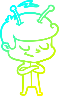 Bir insan tarafından çizilmiş dost canlısı bir uzay adamının soğuk çizgi çizimi.